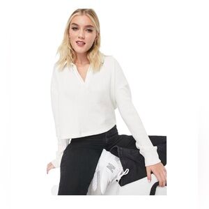 Abercrombie & Fitch Cream Cropped Waffle Knit Funnel Neck Pullover Cozy Size XXS